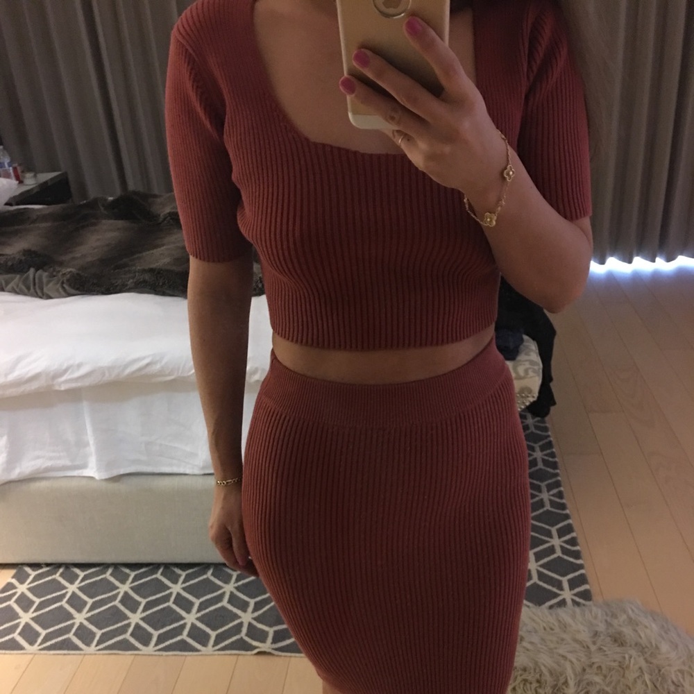 Glamorous Ribbed Crop Top and Skirt Set
